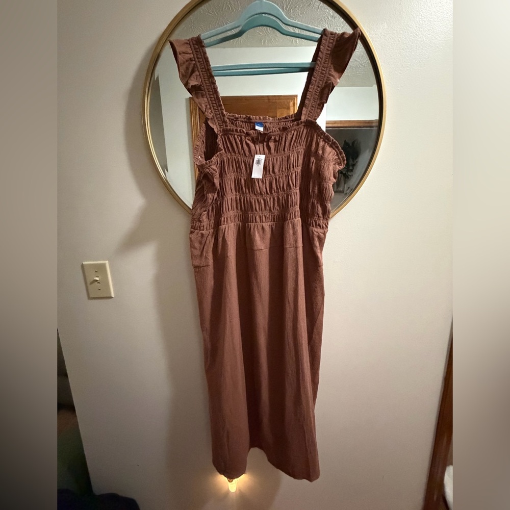 Old Navy Rust Brown Smocked Midi Dress